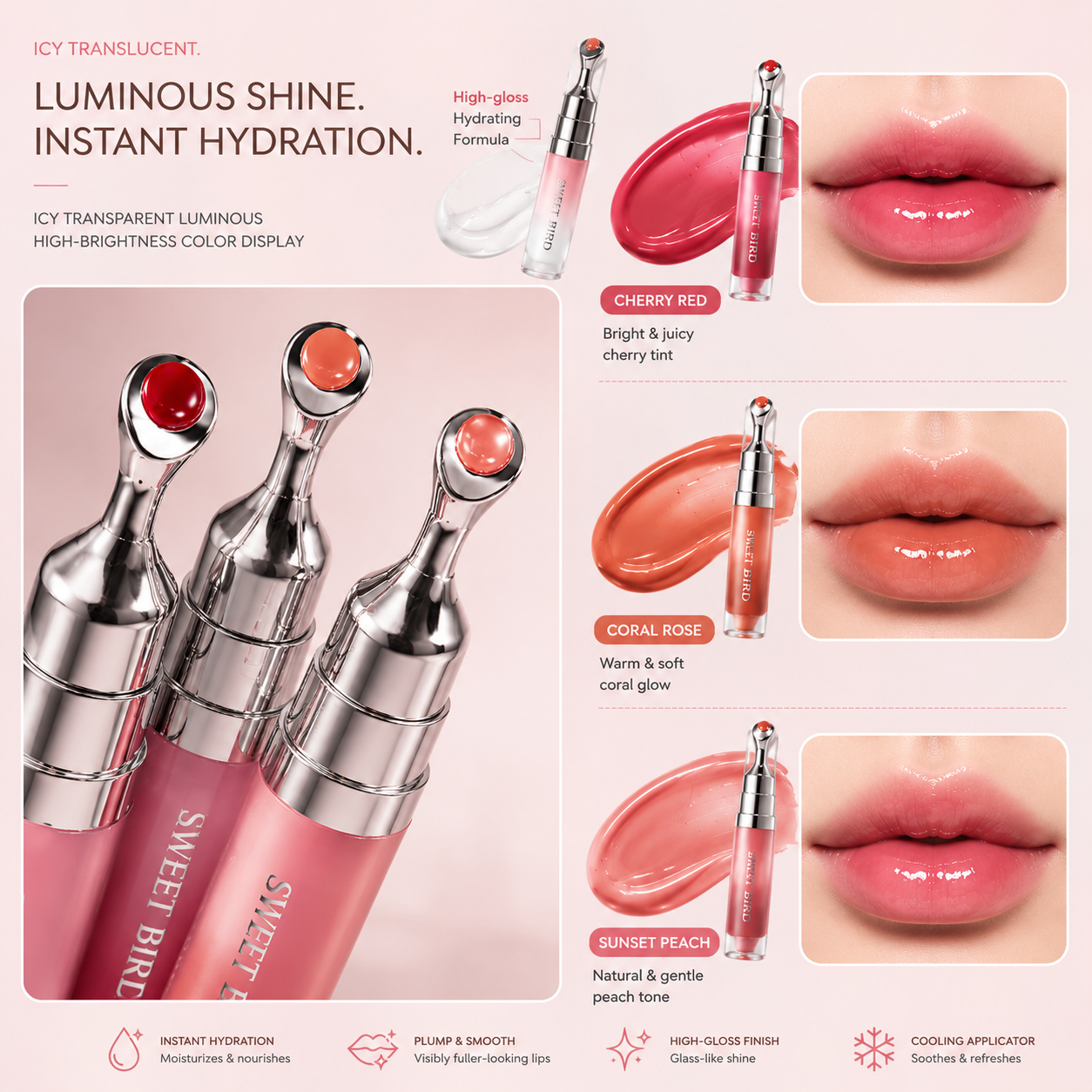 Sweet Birds Hydrating Lip Gloss with Glossy Finish