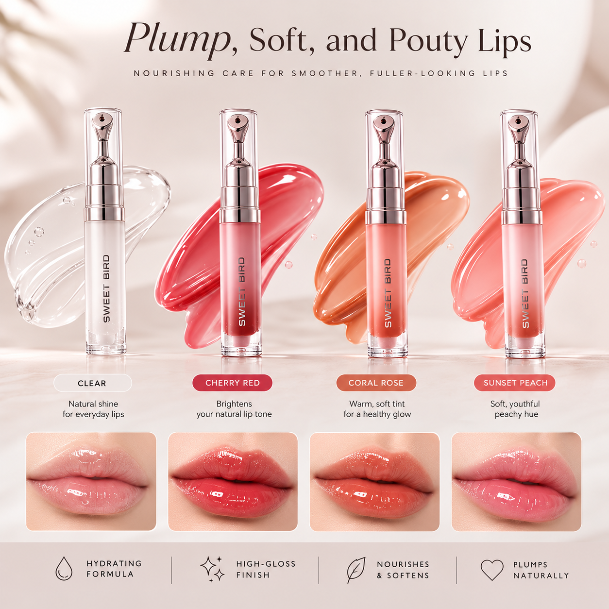 Sweet Birds Hydrating Lip Gloss with Glossy Finish